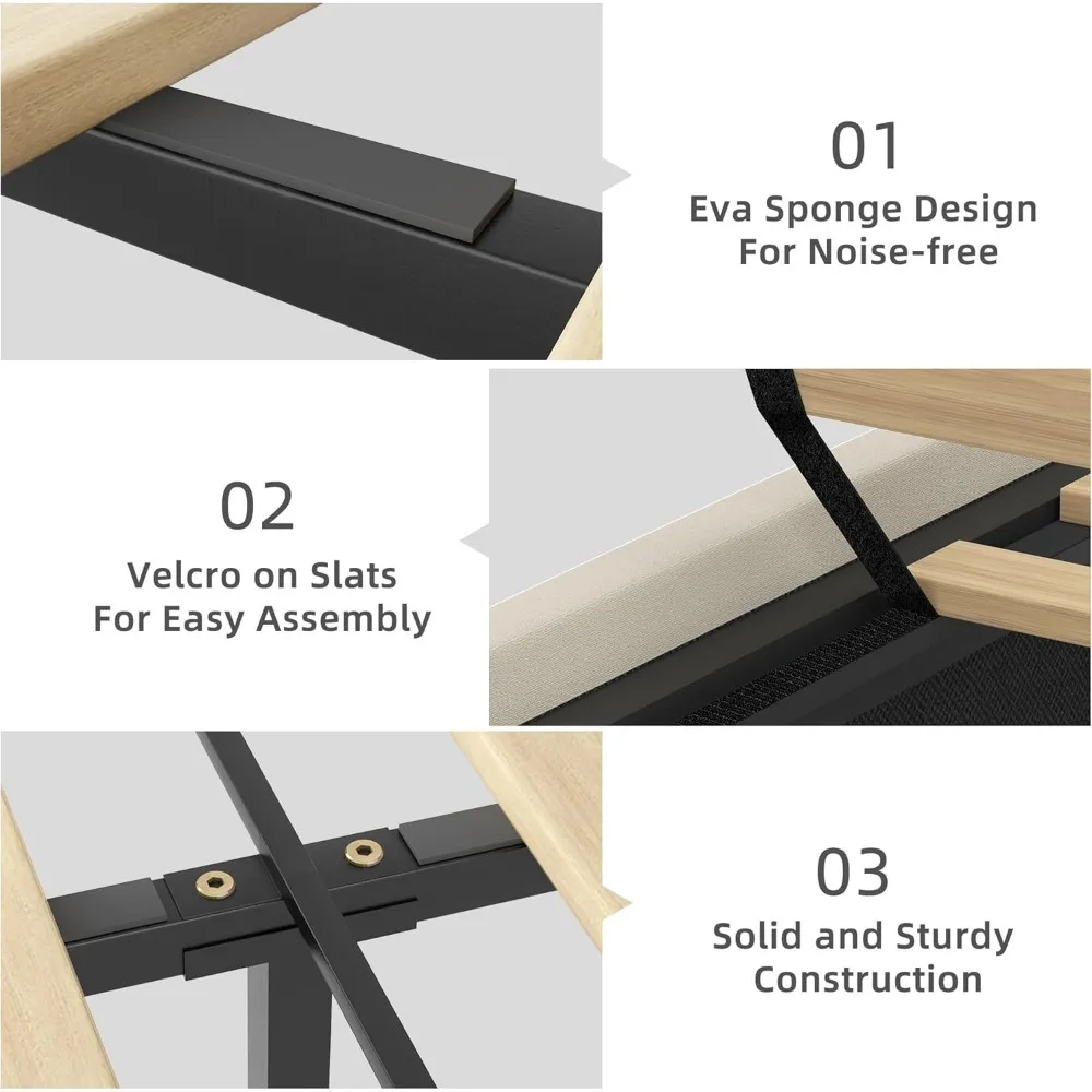 King Bed Frame with Large Storage Space and LED Lights and Charging Station, with Drawers,Upholstered Bed Frame image 4