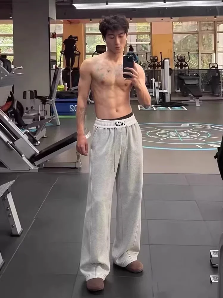 

ey American Sle Straight Leg Baskeall Pants Men's Spring Drape Fitn Sweatpants Casual Trousers with Knife Cut