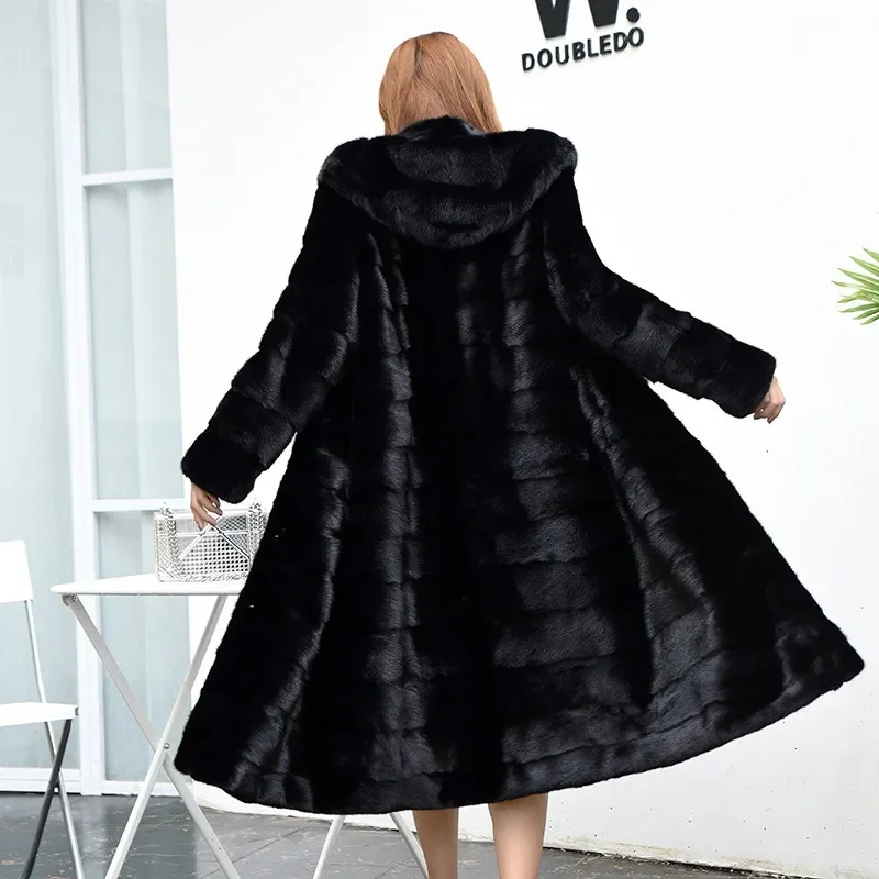 Nuovo cappotto invernale da donna in visone imitazione stili lunghi giacca calda con cappuccio maniche lunghe casual moda nero pendolari abbigliamento donna