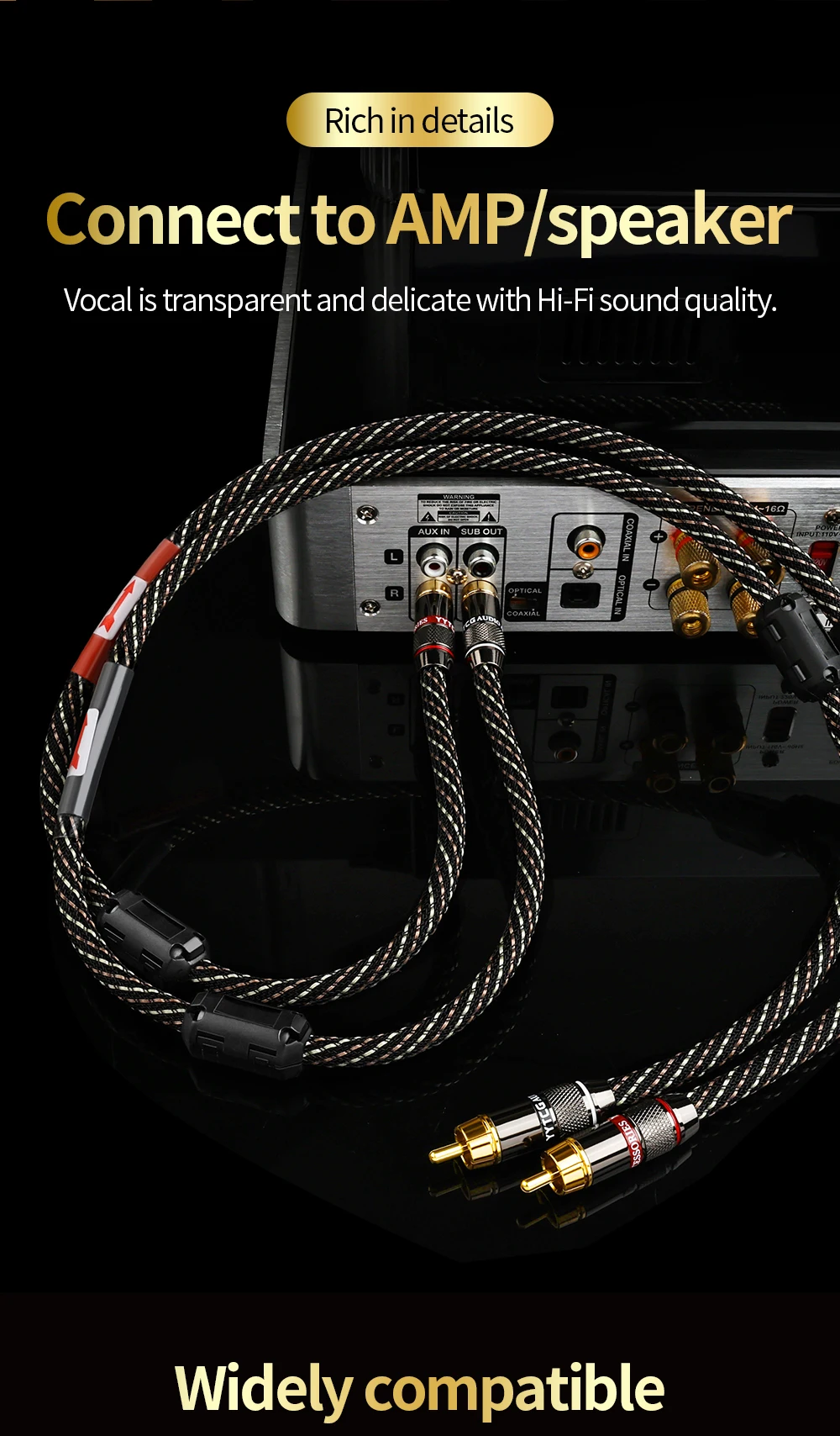 YYTCG HIFi Stereo RCA-Audiokabel 6N OFC Stecker auf Stecker 2RCA auf 2RCA Audiokabel mit vergoldeten Steckern für CD-Verstärker – Detail 8