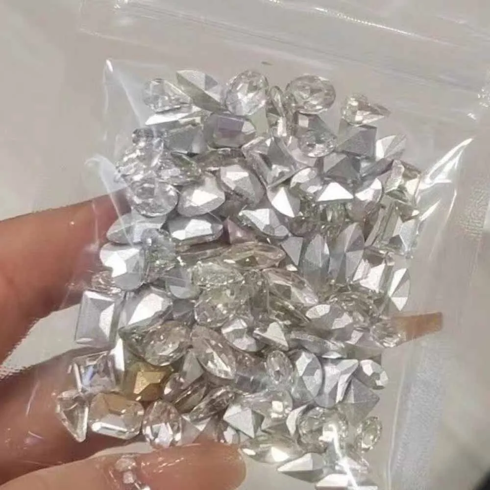 50 قطعة/الحقيبة متعددة الشكل واضح مسمار الزجاج كريستال مختلط الحب القلب/مربع جولة لامعة مسمار حجر الراين Y2K مانيكير Jewelry10x11