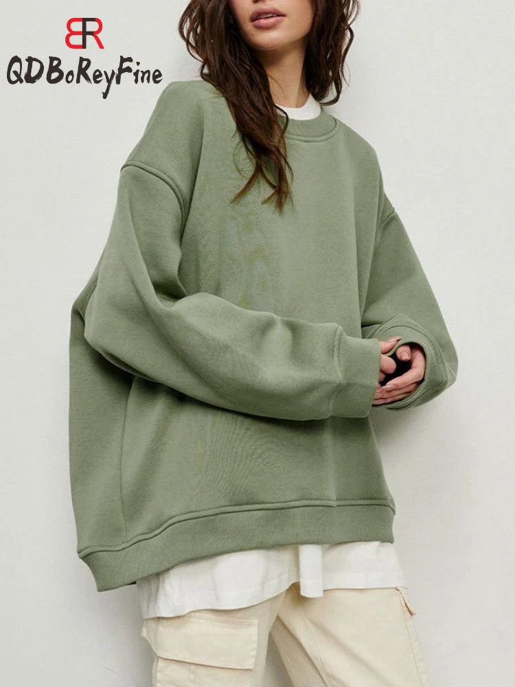 Winter Women\'s Velvet Sweatshirts Oversized Casual Korean Streetwear Thick Warm Loose Fleece Pullovers Women Clothings 2024 New