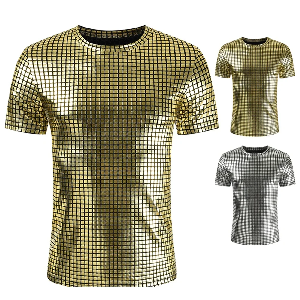 Comfy Fashion T Shirt Tops Sequin Sequin T Shirt Short Sleeve Slight Stretch Men O Neck Regular Vacation Beach