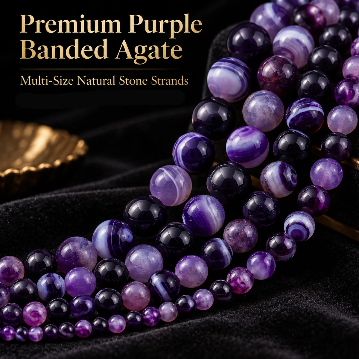 4/6/8/10/12mm Half Strand Natural Stone Violet Banded Agates Round Smooth Spacer Beads for DIY Bracelet Necklace Jewelry Making