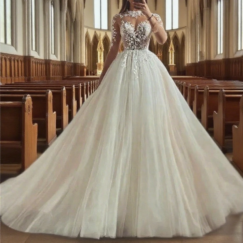 

Sleeve Wedding Dresses A Line Sweatheart Neck Bridal Dress Long Appliqued Lace Wedding Gowns Customized