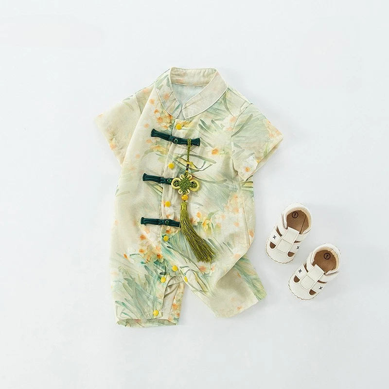 Ropa de bebé, ropa de verano, mono, estilo fino, khai, ropa para gatear, bebé varón, estilo chino