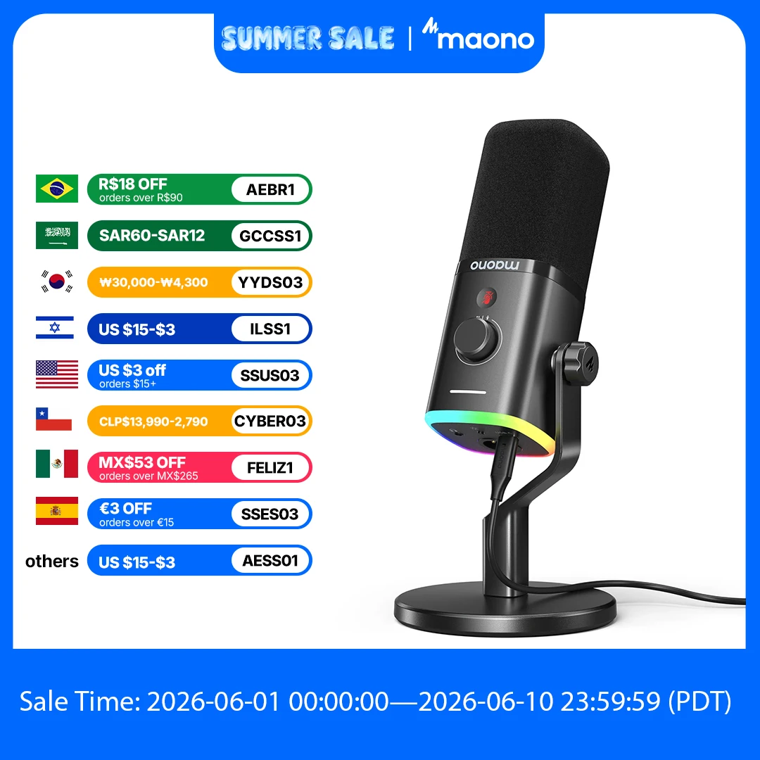 

maono PD100X Dynamic Microphone.Software Noise Reduction Included.RGB gaming mic.Enhances gaming experience.Ideal for recording