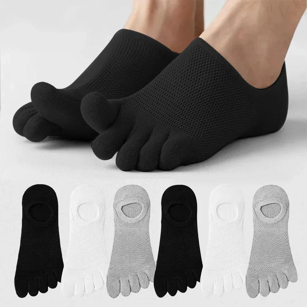 

5pairs five-finger socks men's summer solid color breathable invisible boat socks Thin mesh toe socks Outdoor sports crew socks