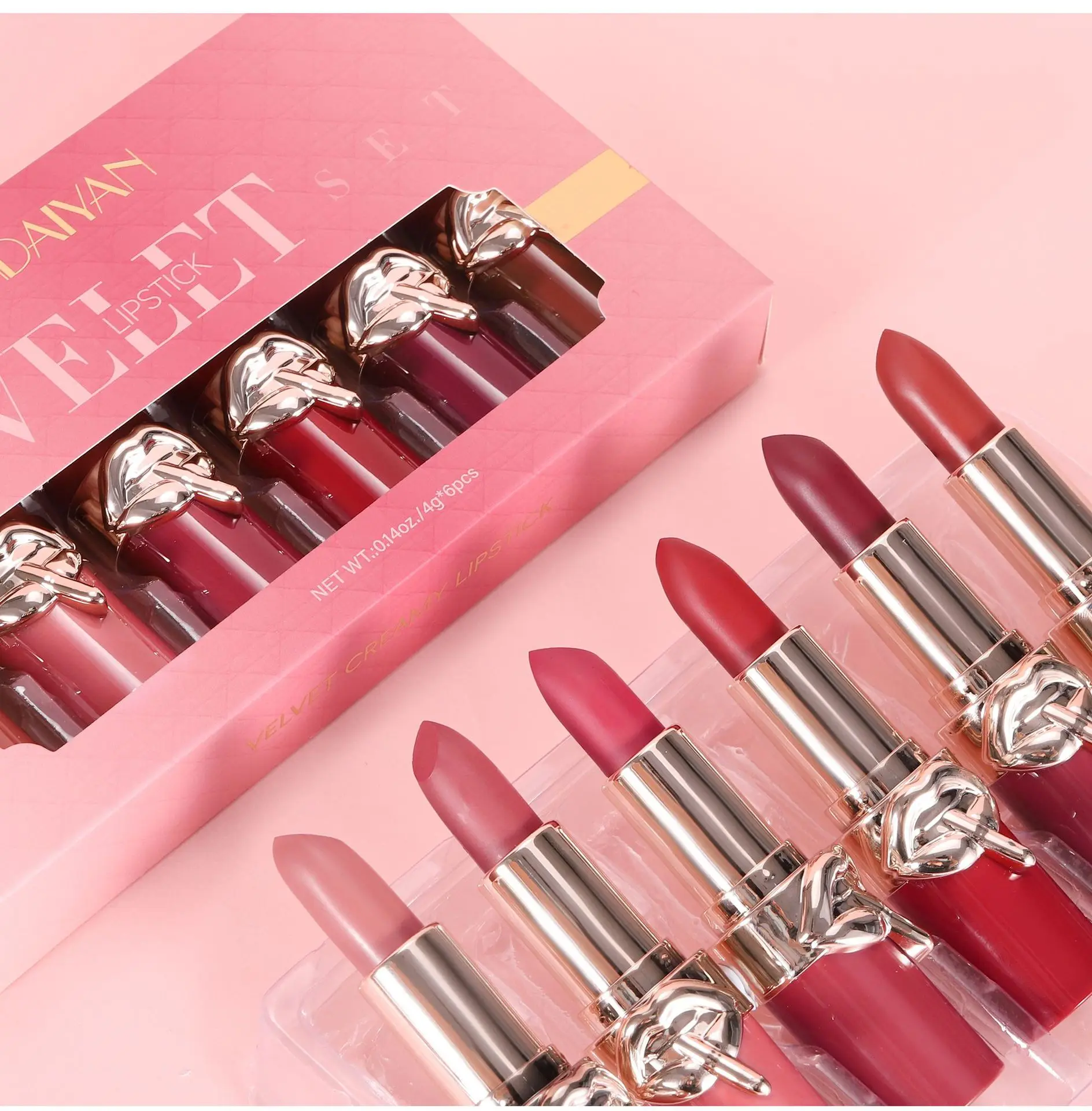 ชุดลิปสติกเนื้อแมท ลิปกลอส 6 ชิ้น/เซ็ต เนื้อกำมะหยี่เซ็กซี่ สำหรับแต่งริมฝีปาก กันน้ำ ติดทนนาน ไม่เหนียวเหนอะหนะ บำรุงริมฝีปาก เครื่องสำอาง