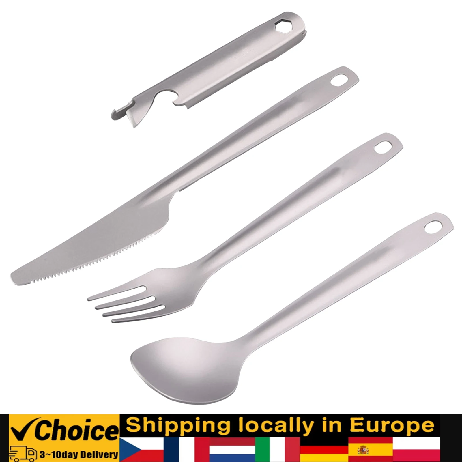 Lixada 4-in-1-Besteck-Set aus Titan, leichtes Abendessen, Löffel, Gabelschneider mit multifunktionalem Aufbewahrungshalter, Flasche