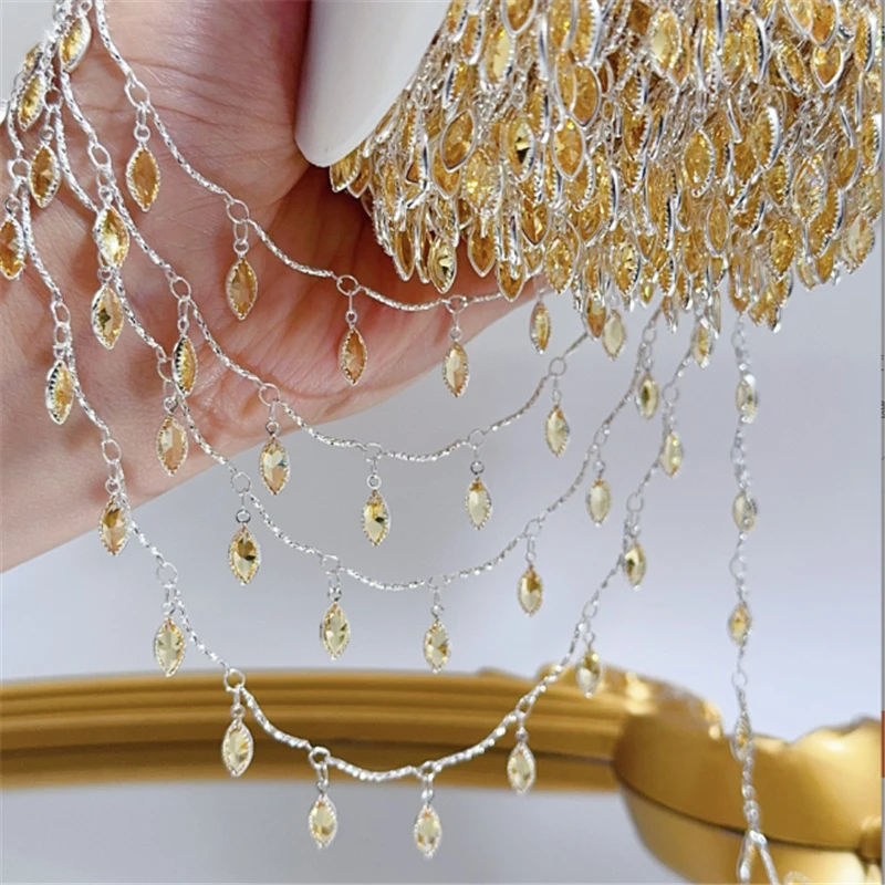 

1 Meter No Fade Waterdrop Crystal Beads Link Chains For DIY Necklace Jewelry Making Tassel Thin Chain Crafts Garment Accessories
