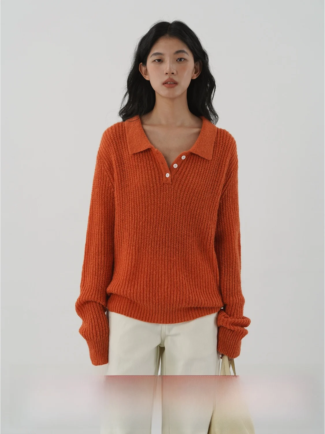 

EIGHTHMONTH Early Autumn Vintage Orange Ne Knitwear Women Loose Buttoned Knitted Top Warm Long Sve Color