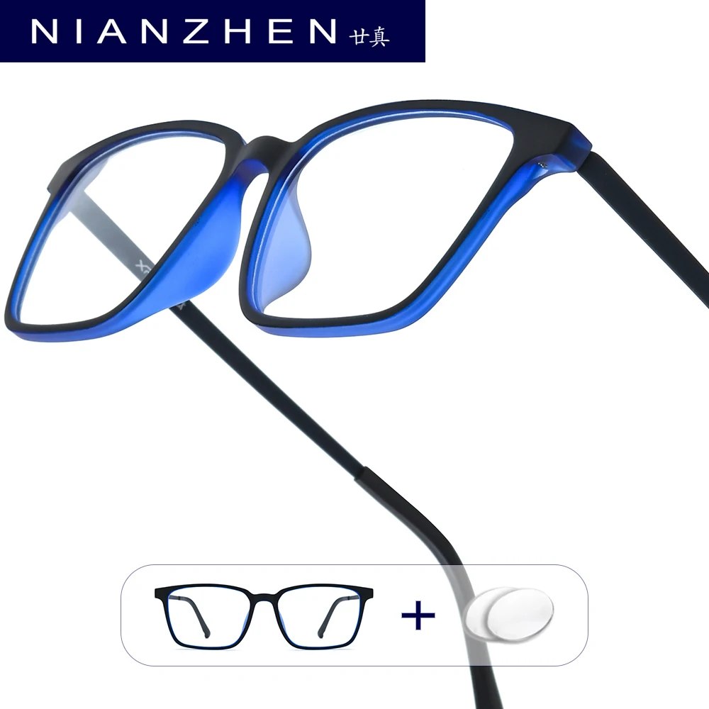 

NIANZHEN Progressive Prescription Glasses Anti Blue Myopia Optical Lens Eyewear Men Square Rubber Titanium Eyeglasses Frame 9822