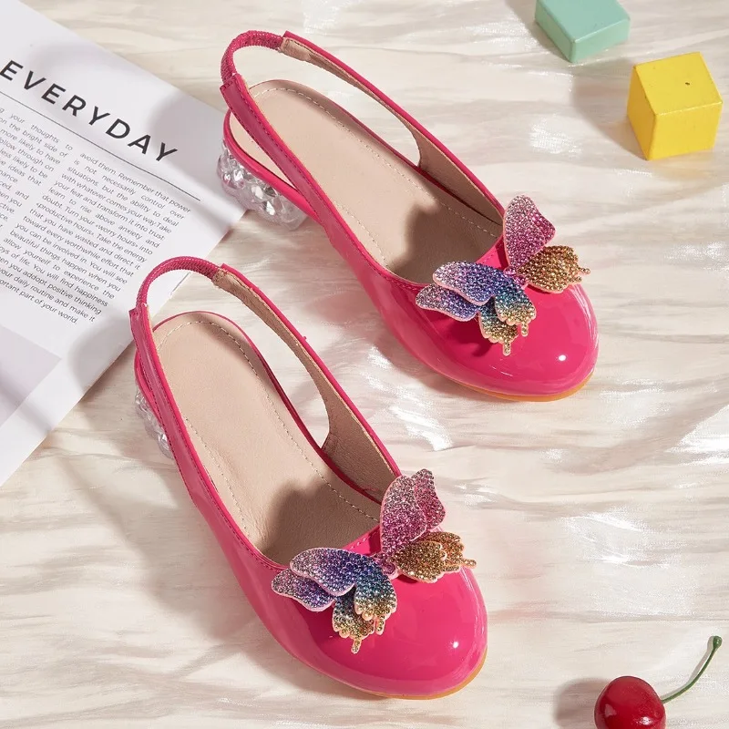 Girl Princess High Heels 2026 Summer Autumn New Korean Rose Red Child Height Elevator Shoes Fashion Girl Bow Versatile Sandal