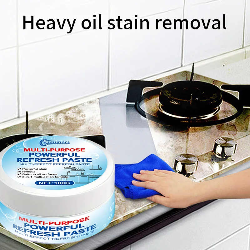 Kitchen Grease Cleaning Paste - Stove Range Hood Cabinet Sink Cookware Cleaner Removes Stubborn Grease Brightens