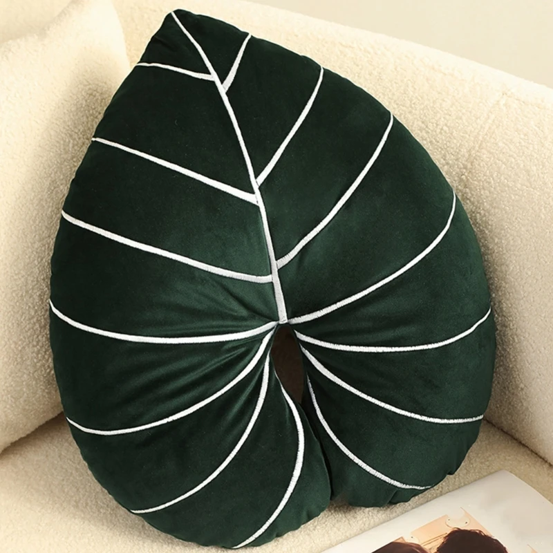 Green Leaf Throw Pillow Plush Realistic Leaves for Seat Cushion Ornament for Home Dormitory Sofa Couch Decor