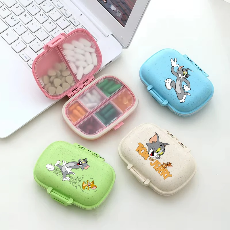 Tom and Jerry Portable Pills Organizer Case cartoon anime 8 Grids PillBox Tablet Storage Container Travel Pill's Box Pill Case