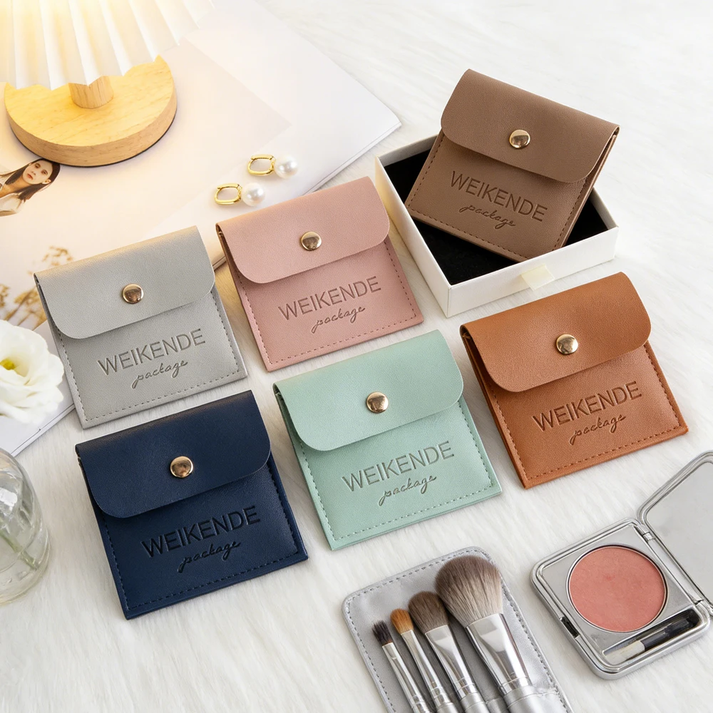 

Personalized 50 Soft Leather Gift Bag PU Snap Pouch for Jewelry Ring Earring Bracelet Candy Travel Perfume Wedding Favor Pouches