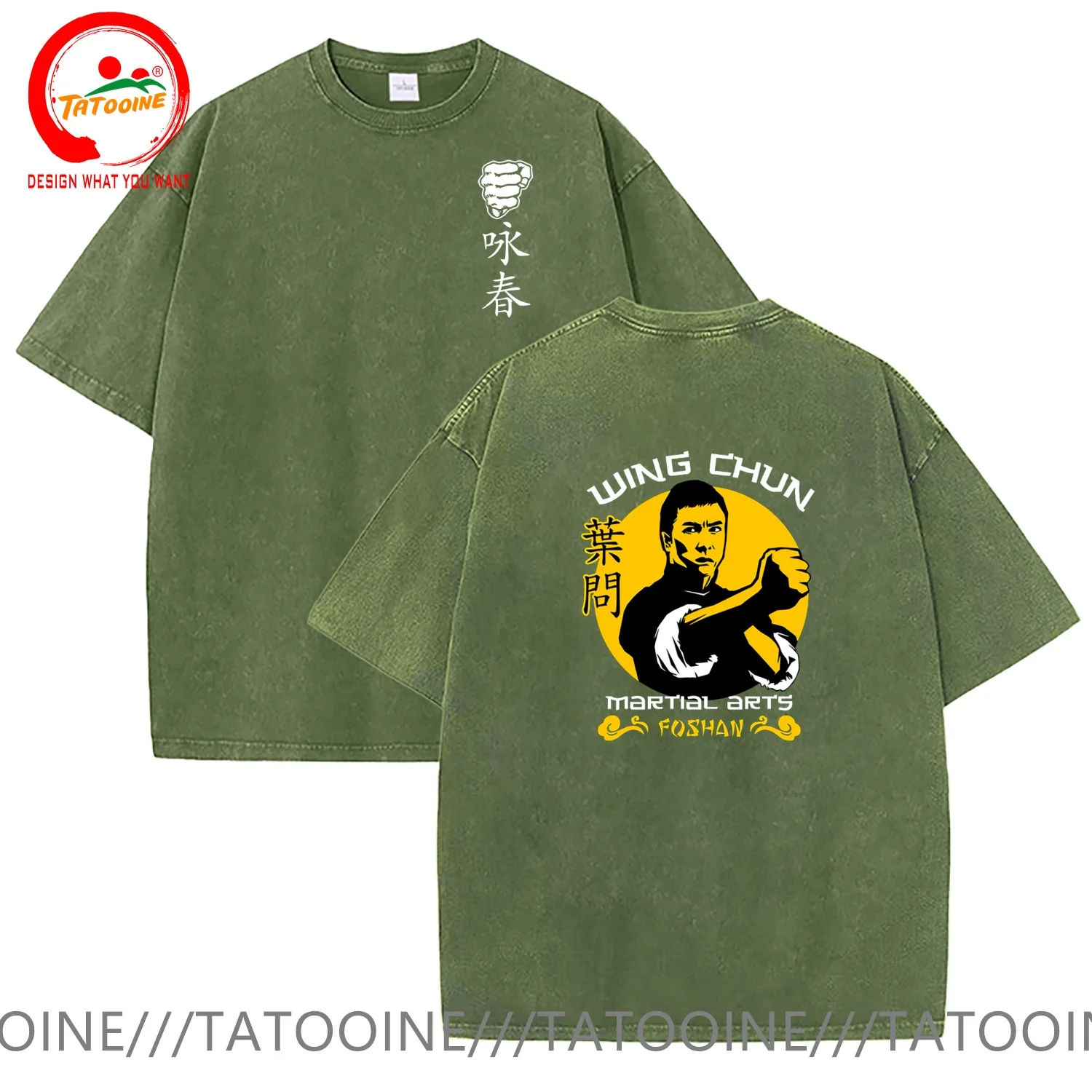 Vintage Washed Cotton T-Shirt Funny Designer Wing Chun Martial Arts IP Man T Shirt Men Fashion Trendy Casual Clothing Stylish