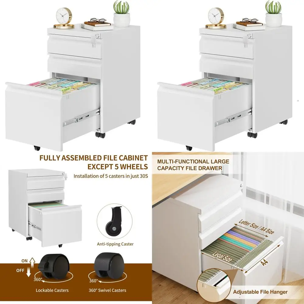 

Полностью собранный мобильный шкаф для документов с замком, для офисного стола, подходит для дома или офиса, с колесами против опрокидывания, вмещает форматы A4/Legal