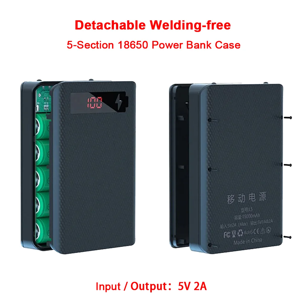 5*18650 Battery Power Bank Case 10W Dual USB Mobile Phone Charger Detachable Welding-free DIY Batteries Storage Box Shell Holder