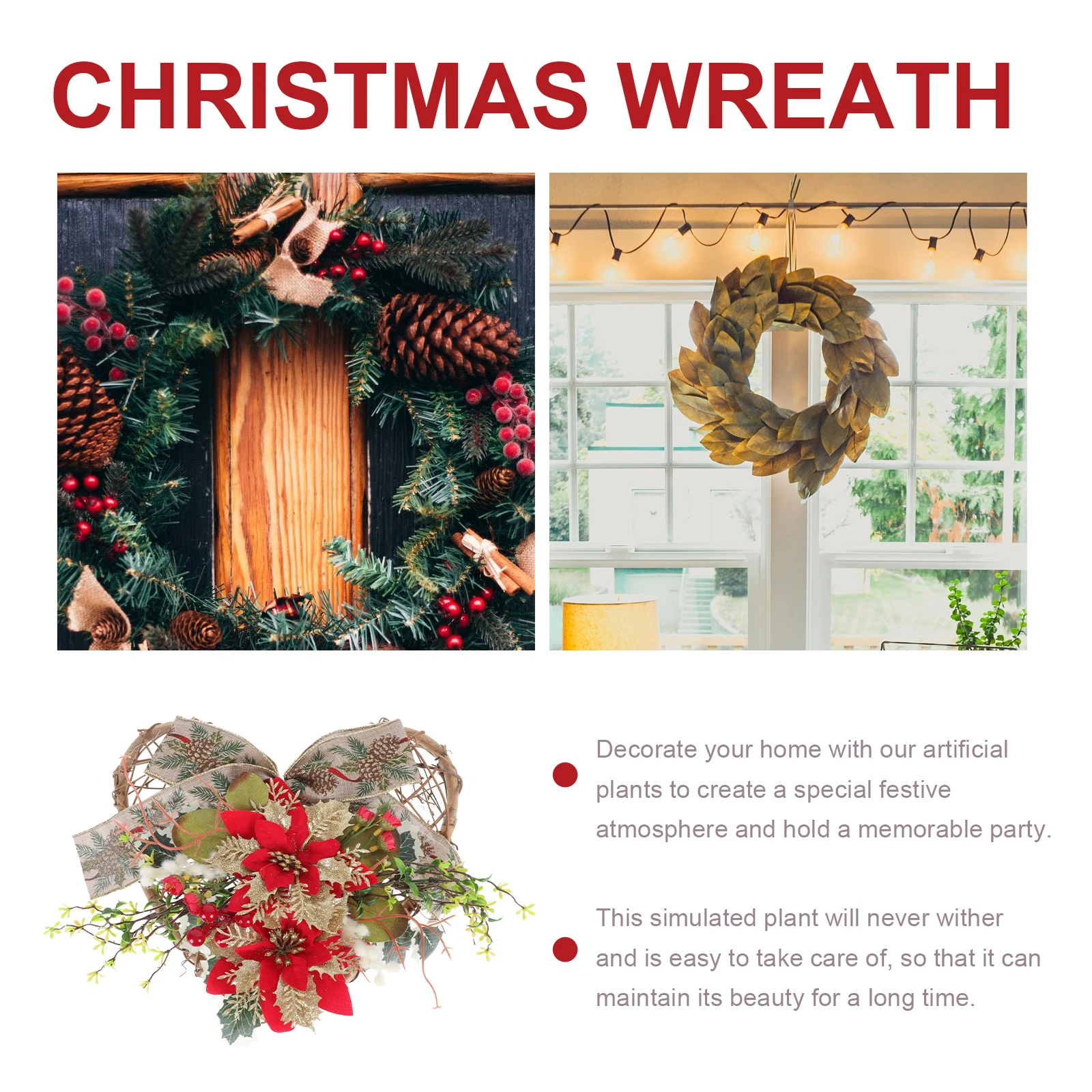 

Christmas Artificial Door Christmas Hanging Decor Wreath Heart Shaped Festive Hanging Decor Xmas Party Wall Pendant Fake Scene