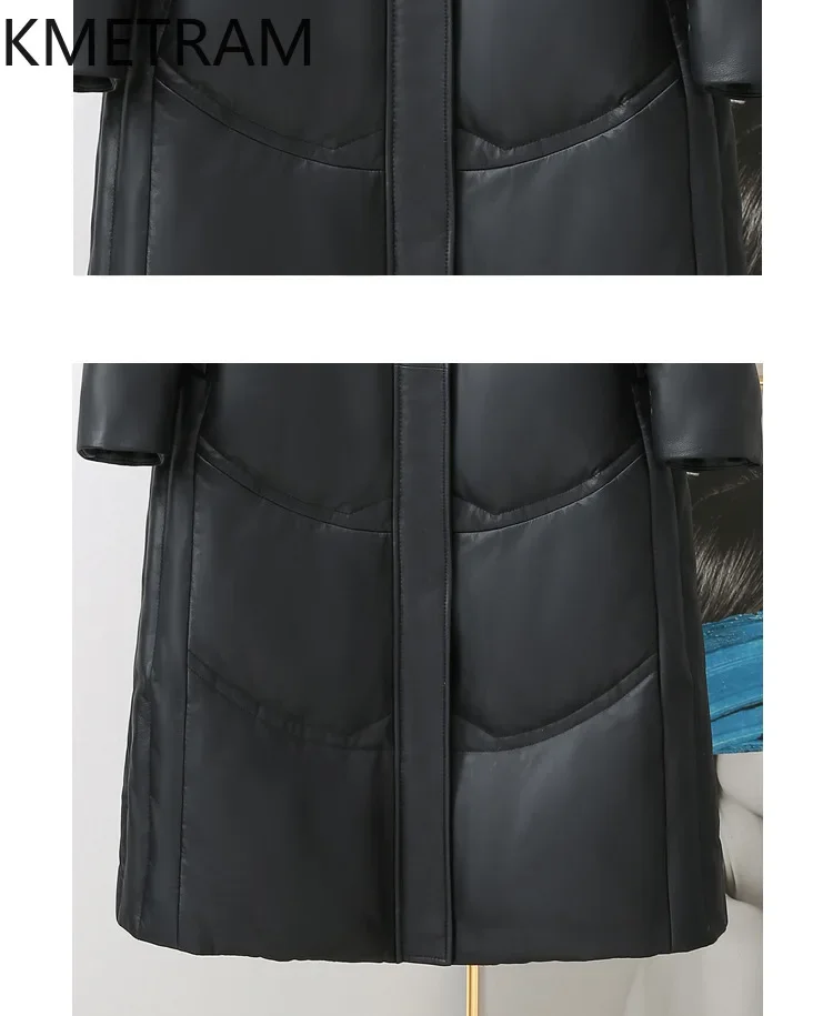 Echtes Schaffell Leder Daunenmäntel Damen Kleidung Fuchspelzkragen Pufferjacke mit Kapuze Winter Langer Mantel Frau 2024 вхок