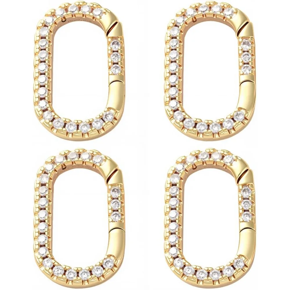 

1 Box 4Pcs Spring Oval Ring Gold Carabiner Clips Bulk Cubic Zirconia Real 18K Gold Plated Brass Rhinestone Keychain Snap Buckle