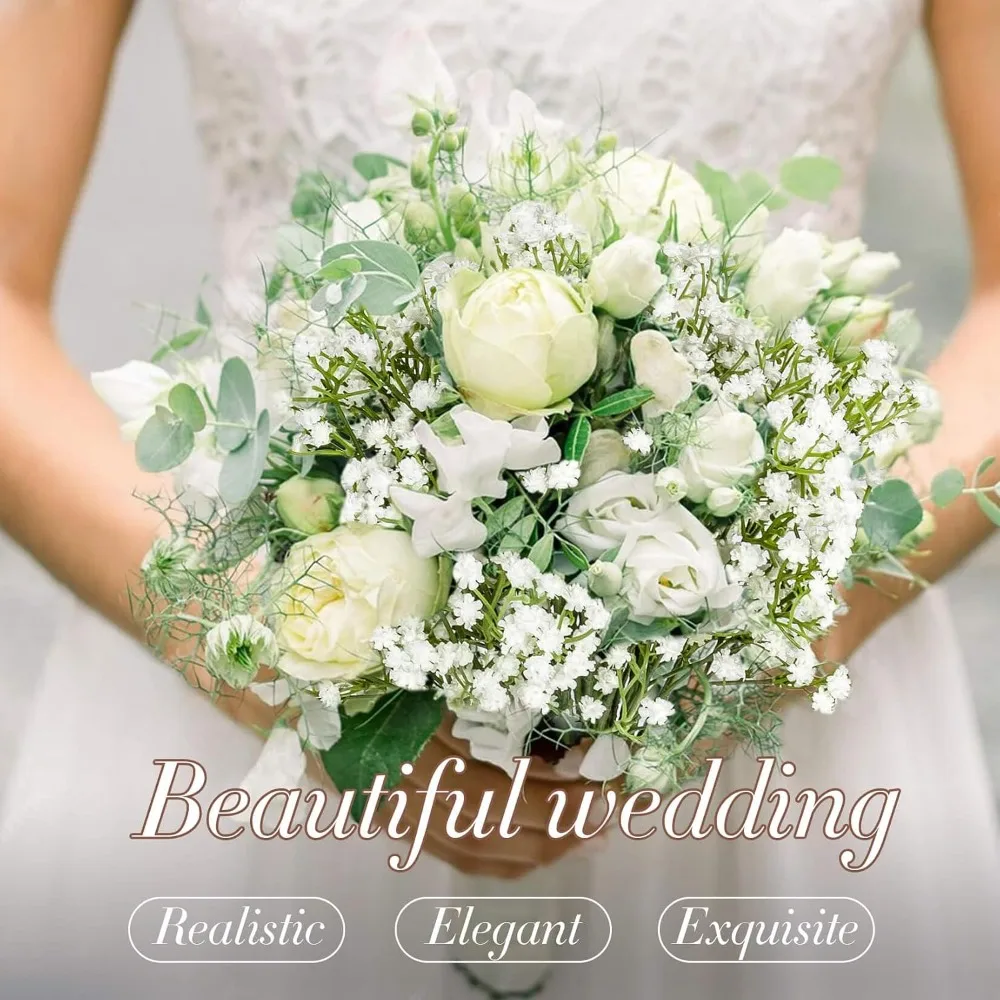 6 Baby Breath Artificial Flowers - Bulk Faux Bouquet White Greenery Real Touch Fake Flowers Wedding Centerpieces Table Decor view 6