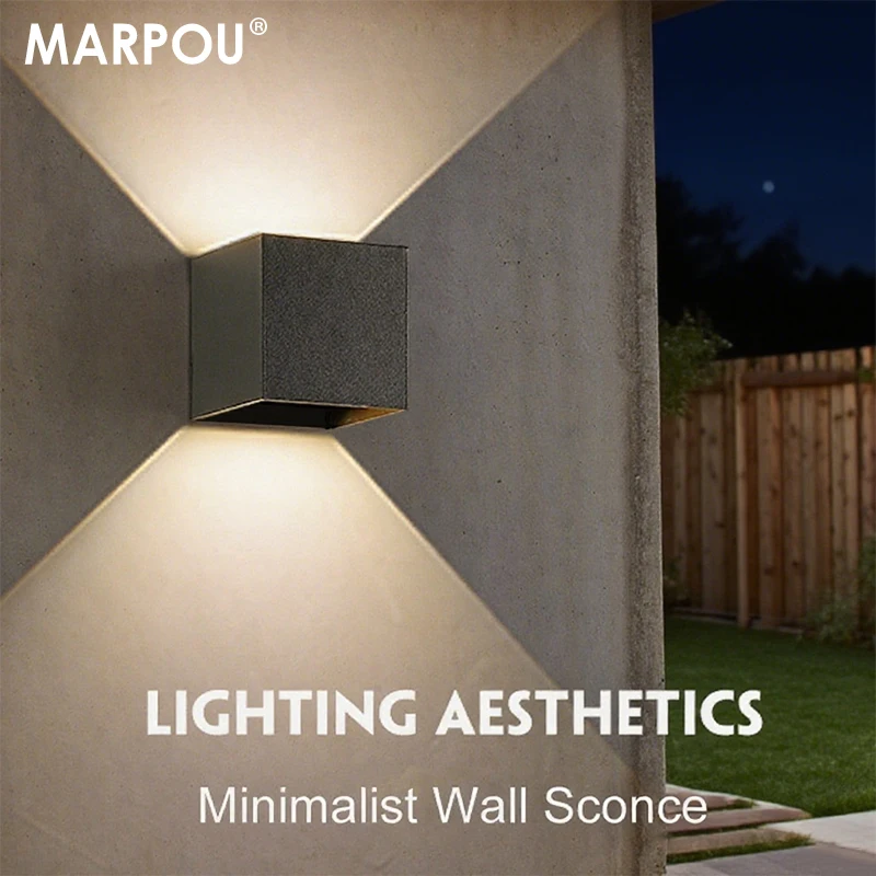 

MARPOU LED Wall Lamps 7W Cold White Warm White Up and Down Adjustable Indoor Outdoor Modern Square Wall Lights for Garden Porch