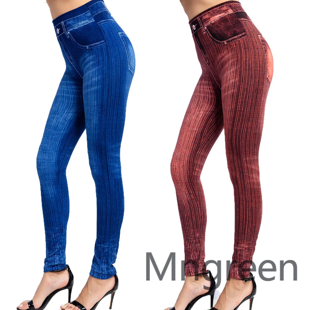 

2025 new autumn, vertical striped imitation denim leggings, thin hip-lifting nine-point pants