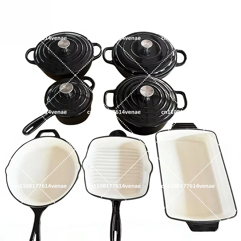 7-Piece Enameled Cast Iron Cookware Set, Baking Pan, BBQ Pan, Frying Pan for Stovetop and Oven