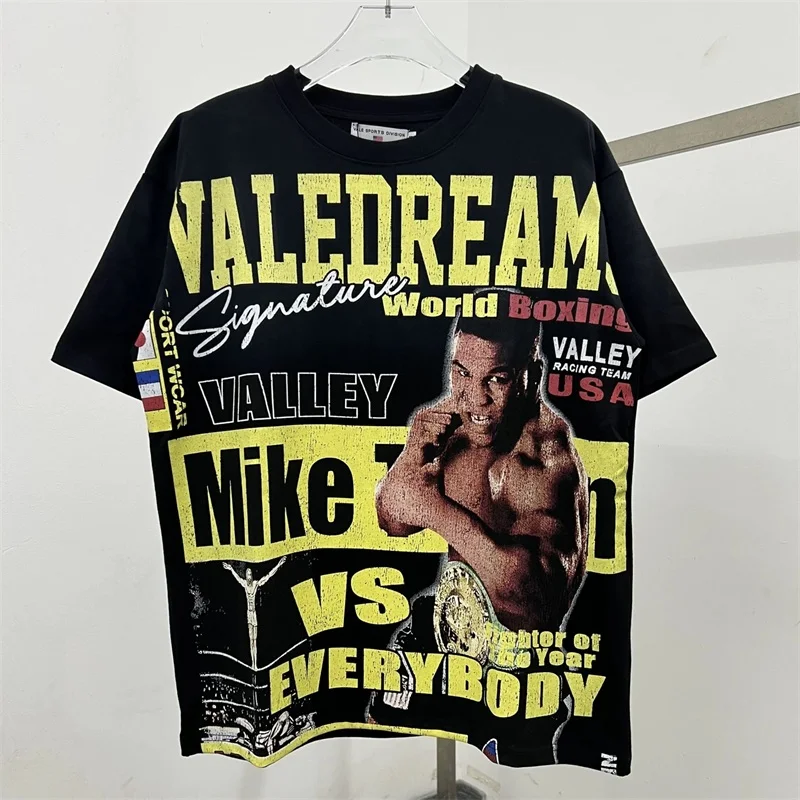 الملاكم المشارك طباعة فالي المتضخم قمصان بيضاء الرجال النساء 1:1 أفضل نوعية الأسود القطن الخالص وادي الأمريكية الرجعية تي شيرت #5