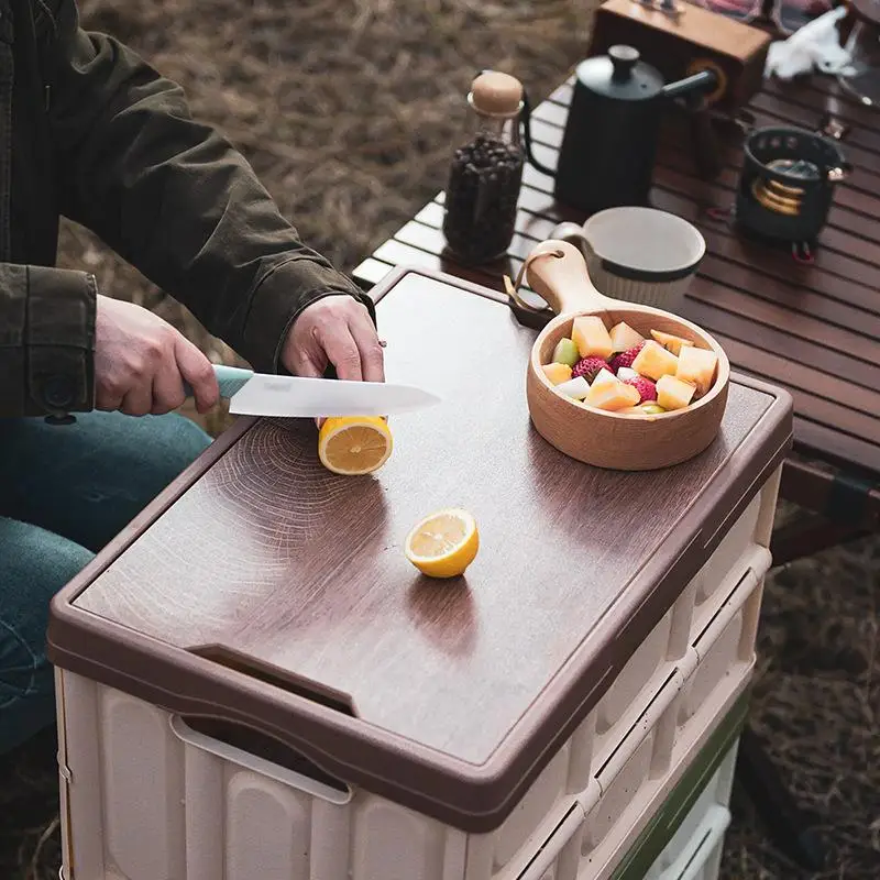 

Outdoor Cam Multi-Functional Staable Storage Box Wooden Lid Organizer Box Fly Storage Tools Simple Sle PP Material