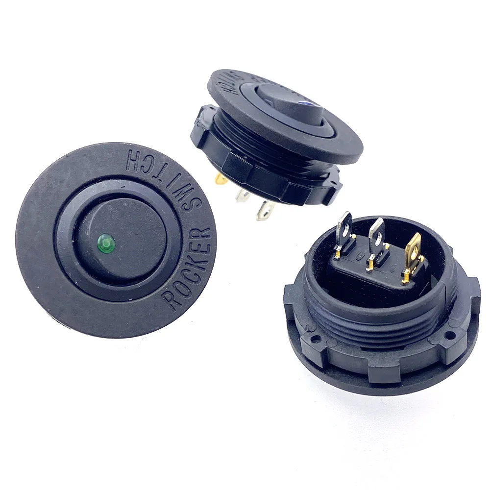 Ein/Aus Runder Kippschalter mit LED, 3 Kontakte, 2 Gänge, DC 5V 9V 12V 24V, 10A 20A, für Auto-Armaturenbrett, Armaturenbrett, Boot, LKW, Druckknopf – Detail 5