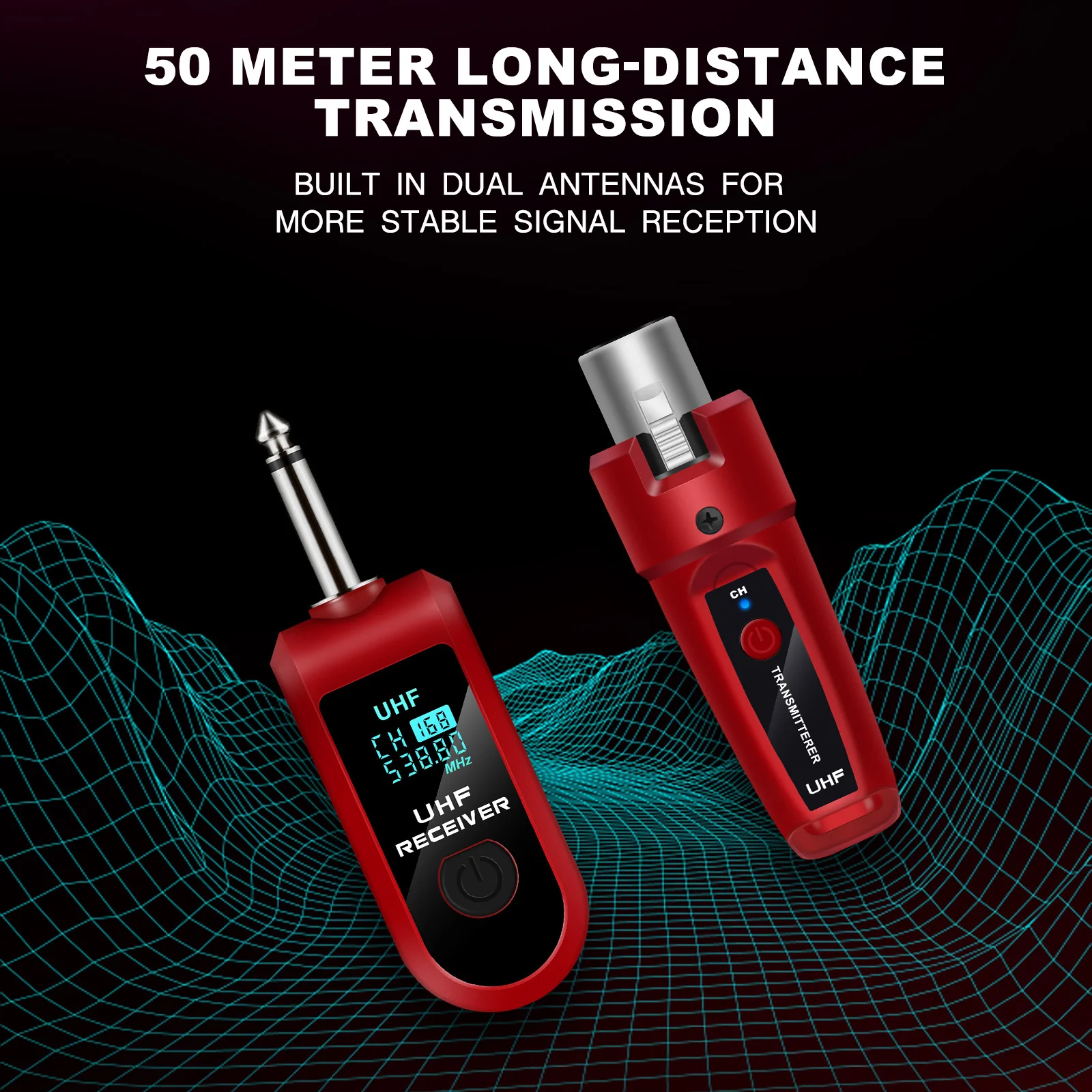 Red Color Professional wireless guitar XLR transmitter and receiver wireless mic system for BETA58 E945 mic audio mixer PA