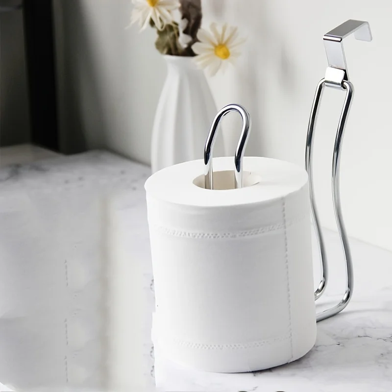 1pc Over The Tank Toilet Tissue Paper Roll Holder Dispenser And Reserve For Bathroom Storage And Organization - Metal