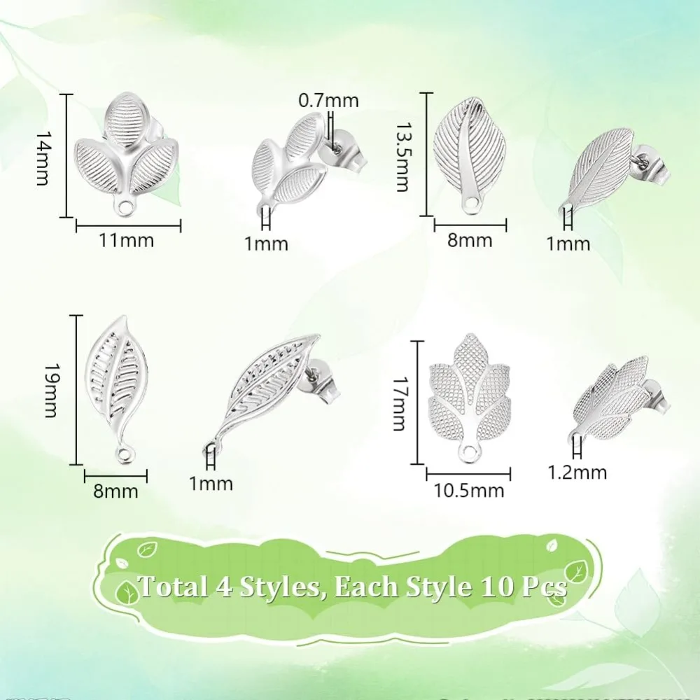 40 قطعة 4 أنماط الفولاذ المقاوم للصدأ قرط الاذن المرصع النتائج ورقة وأقراط مع الحلقات والقرط ظهورهم الأذن ترصيع القرط المشاركات #3