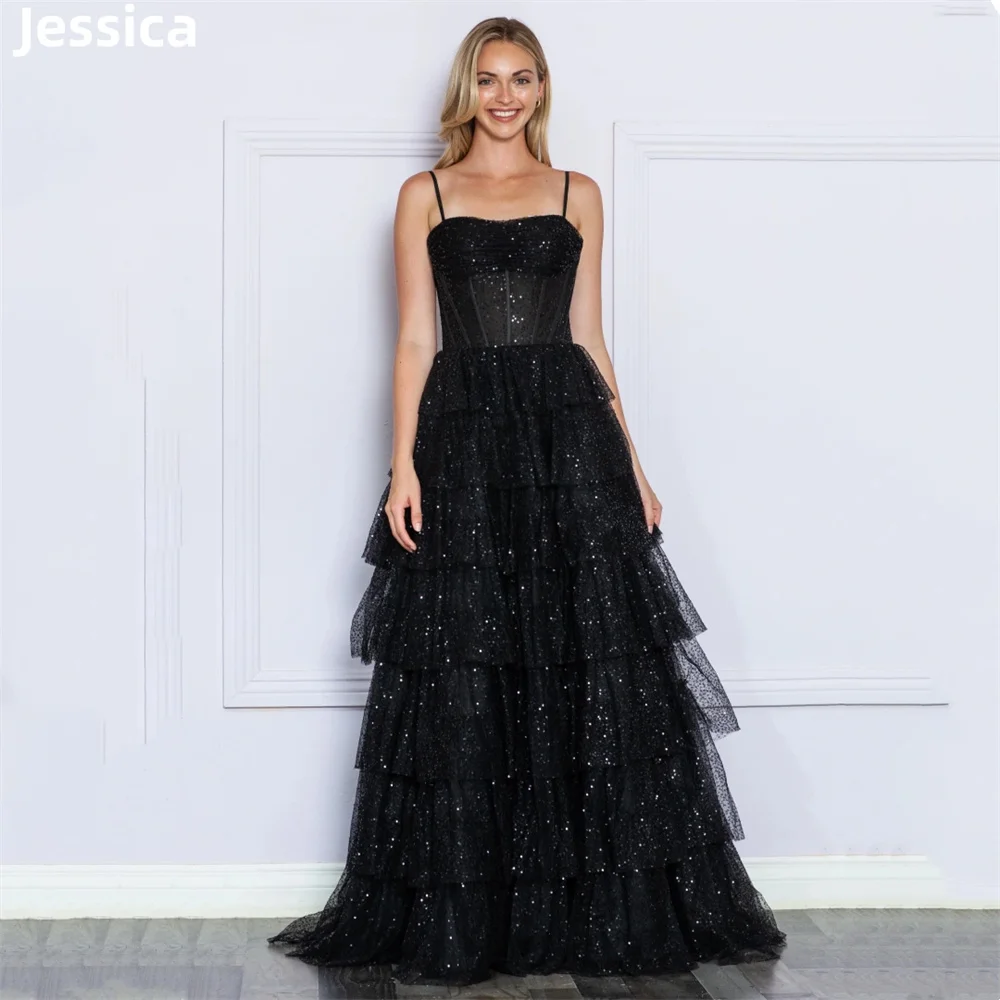 

Jessica Black Glitter Tulle Prom Dresses Elegant Lady Evening Dresses Wedding Dress Formal Party Dresses Robes De Soirée2024