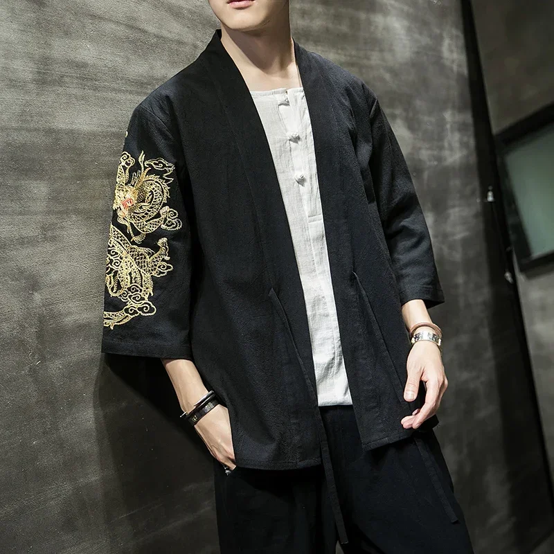 Traje bordado hanfu masculino, robe estilo chinês, quimono extragrande, jaqueta cardigã masculina, casaco antigo, moda, 5XL, 2022