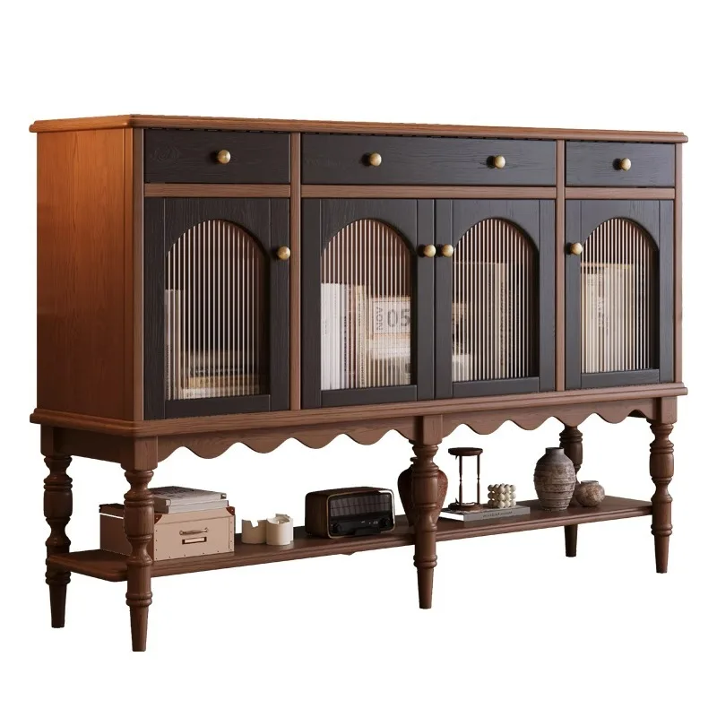 

Solid wood porch cabinet Storage storage locker French medieval display Decorative dining side cabinet Bucket cabinet