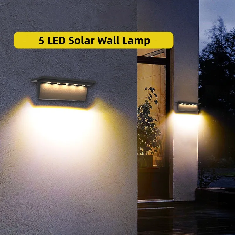 

5 LED Solar Light Outdoor IP65 Waterproof Wall Lamp Intelligent Light Control Sensor Villa Garden Balcony Step Solar Power Lamps