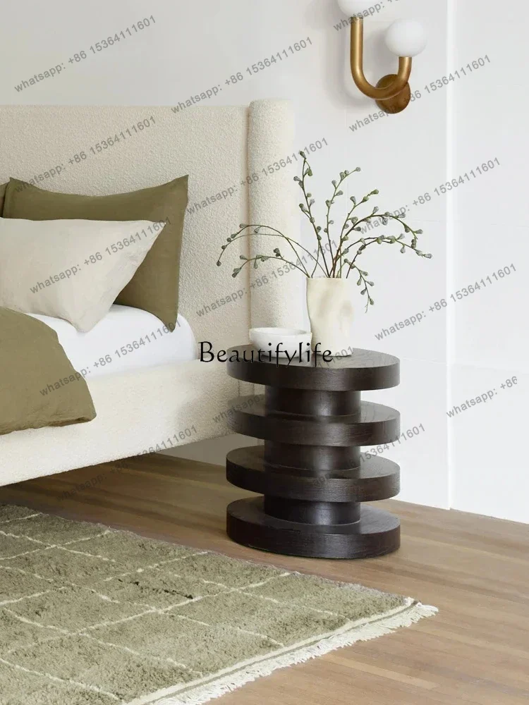 French Bedside Table Side Table Solid Wood Sofa Side Cabinet round Stool round Retro Yuan Silent Style Creative