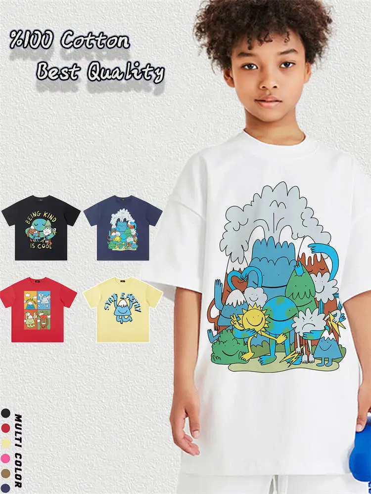 

Fun Print Sun T-shirt Baby Boys Summer Clothes Cotton Kids Round Neck Top Earth Monster Tees Casual Streetwear Child Half sleeve