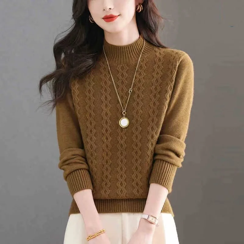 セーター レディース 韓国ファッション ハーフハイネック プルオーバー プル ファム 2025 秋 無地 長袖トップス