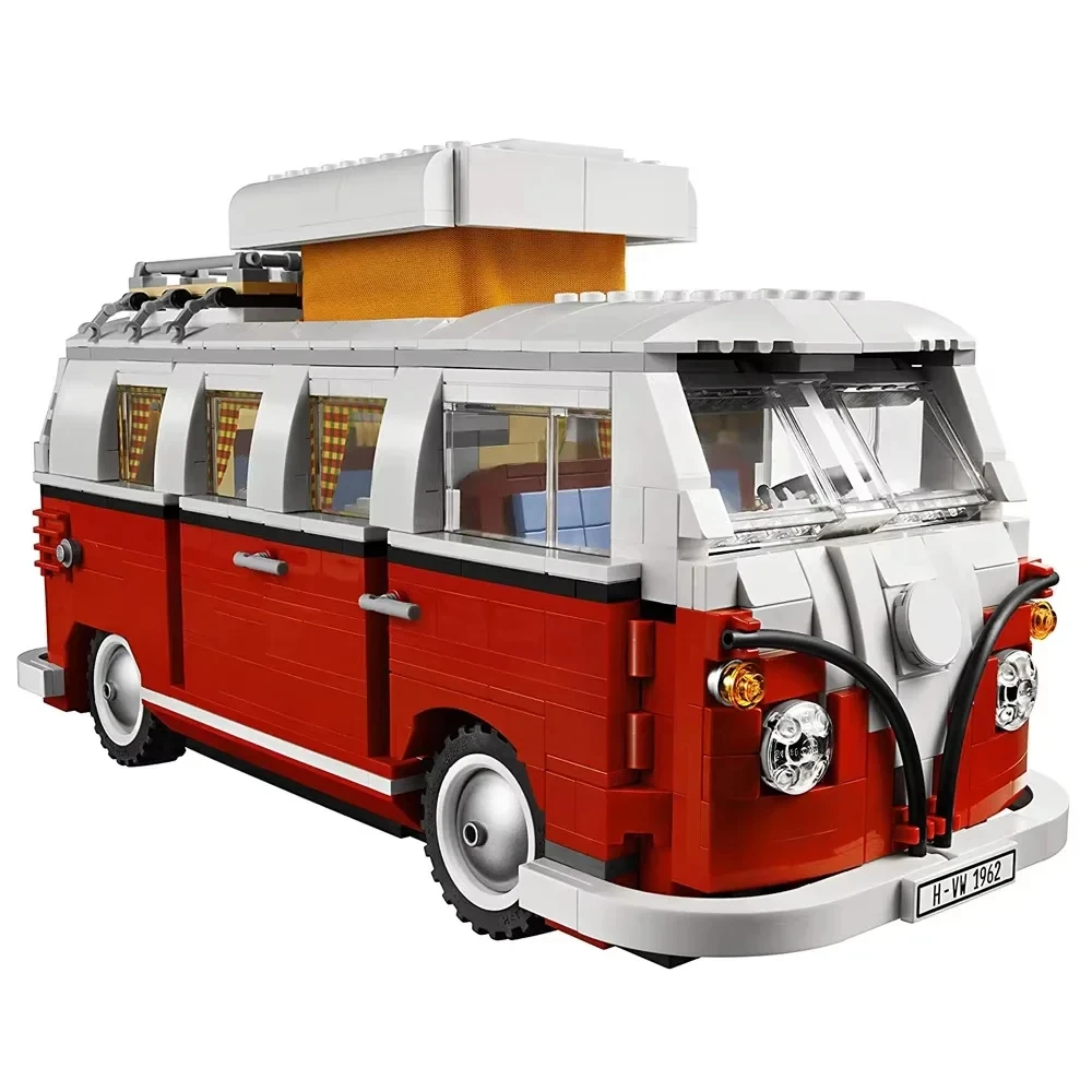 Spot: camper brick, creative bus, T1 green picnic cart, building blocks for boys and girls, children's birthday gifts