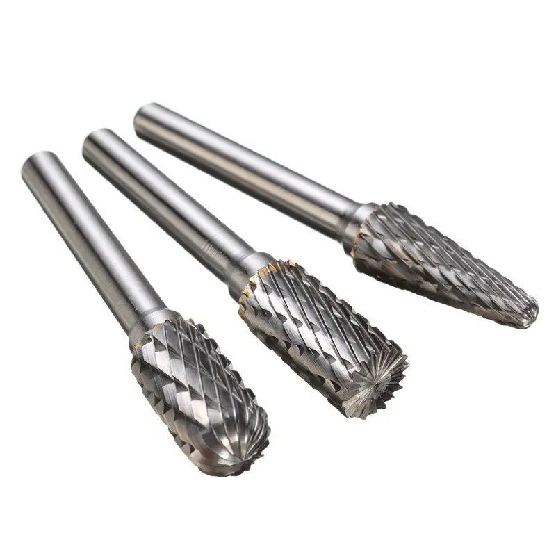 6MM Tungsten Steel Grinding Head 2.35/3mm Shank Milling Cutter Single/Double Rotary File Burr Drill Wood Stone Root Carving Tool