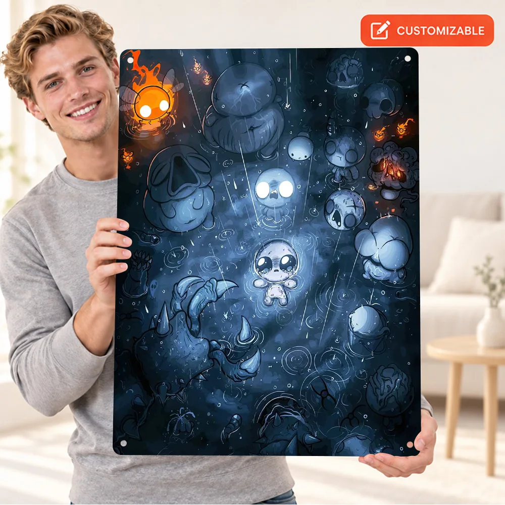 The Binding Of Isaac In Rain Aluminum Poster Personalized Metal Sign Cinematic Digital Illustration Wall Art For Gaming Room