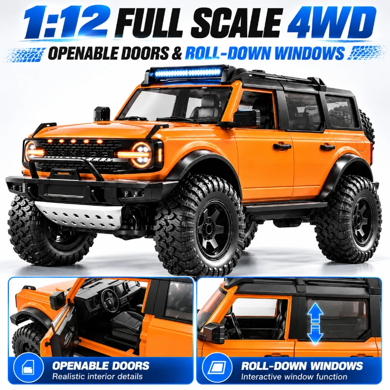 HongXing 1:12 RC Crawler R22 4WD Full Proportional Off-Road Truck Metal Drive Shaft 380 Motor 20G Servo Opening Doors Windows