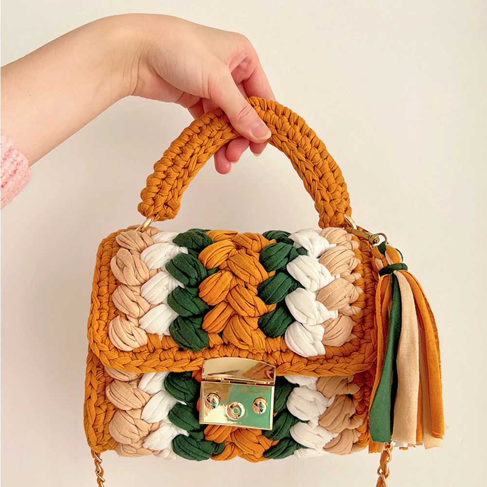 Colorful Crochet Women\'s Purses 2024 Creative Party Weaving Hobo Bags Ladies Handmade Shoulder Bag Fashion Square Crossbody Bags